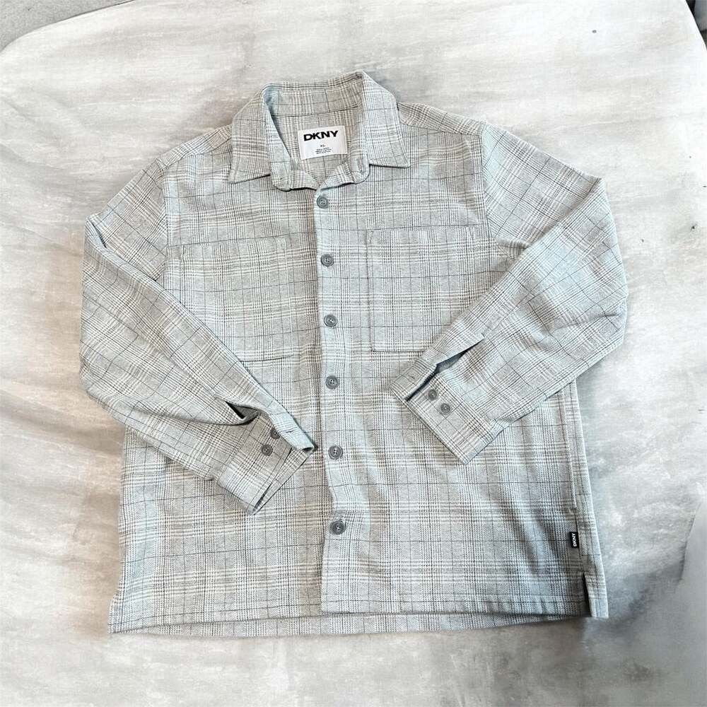 DKNY Mens Gray Plaid Button-Front Long Sleeve Shirt Jacket